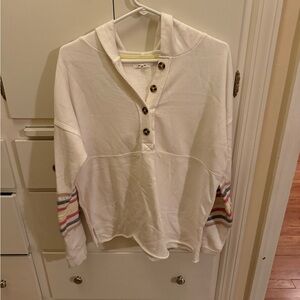 Maurices Ivory pullover with Colorful Striped Sleeves